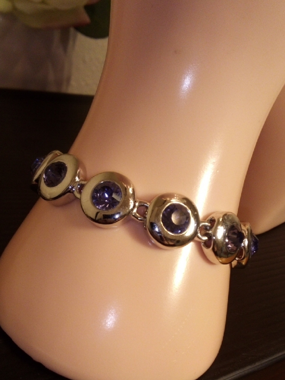 Silver-Tone Bracelet with Purple Gem Accents